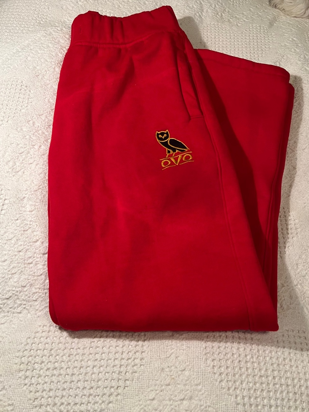 Red OVO straight leg Sweatpants with Owl Logo